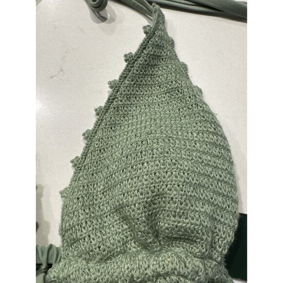 Wild Fable Green Crochet Bikini Top Women’s Size XXS Tie Front Longline Halter - Picture 2 of 6
